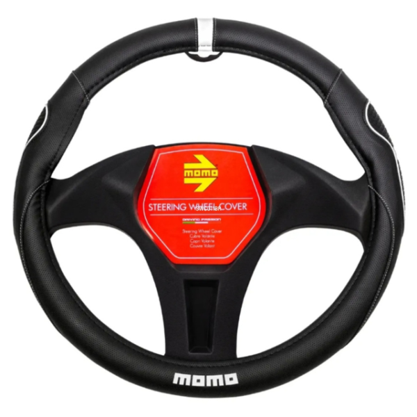 CUBREVOLANTE 38CM NEGRO/BLANCO CON GRIP LATERAL