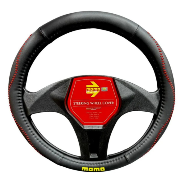 CUBREVOLANTE 38CM NEGRO COSTURA ROJA