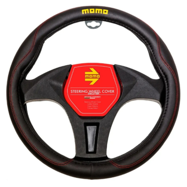 CUBREVOLANTE 38CM NEGRO COSTURA ROJA